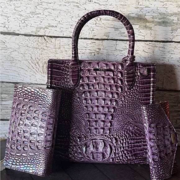 RARE 💜 NWT BRAHMIN Purple passion Caroline With wallet And Daisy GORGEOUS SET! - Picture 5 of 12